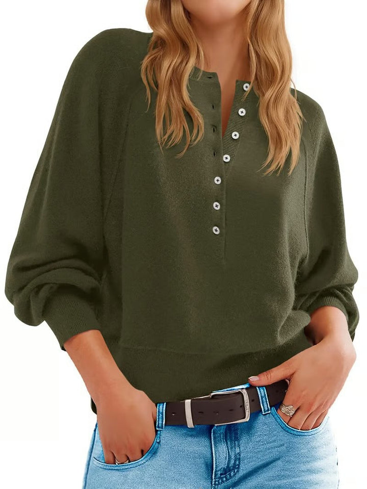 Women's casual sweater with button placket and loose fit Lisslune