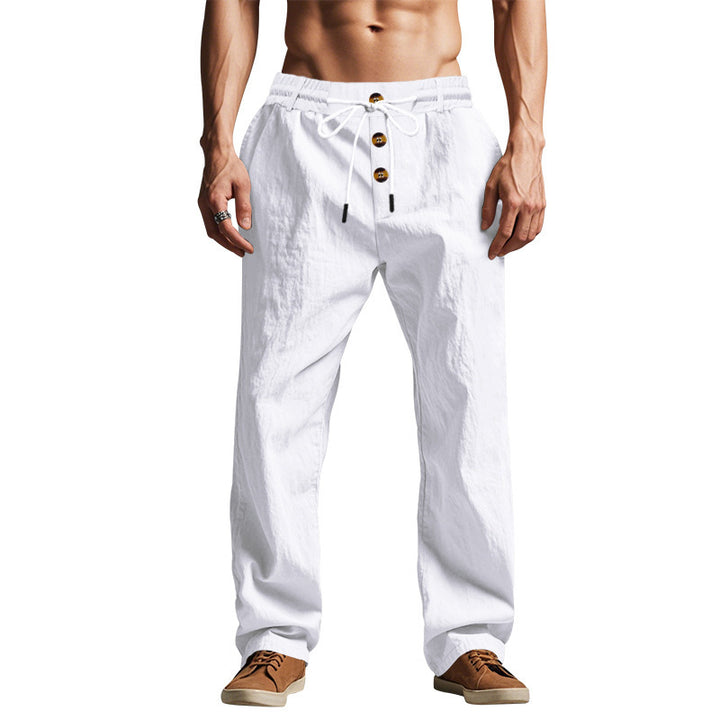 Men's casual leisure pants with elastic waist and button details Lisslune
