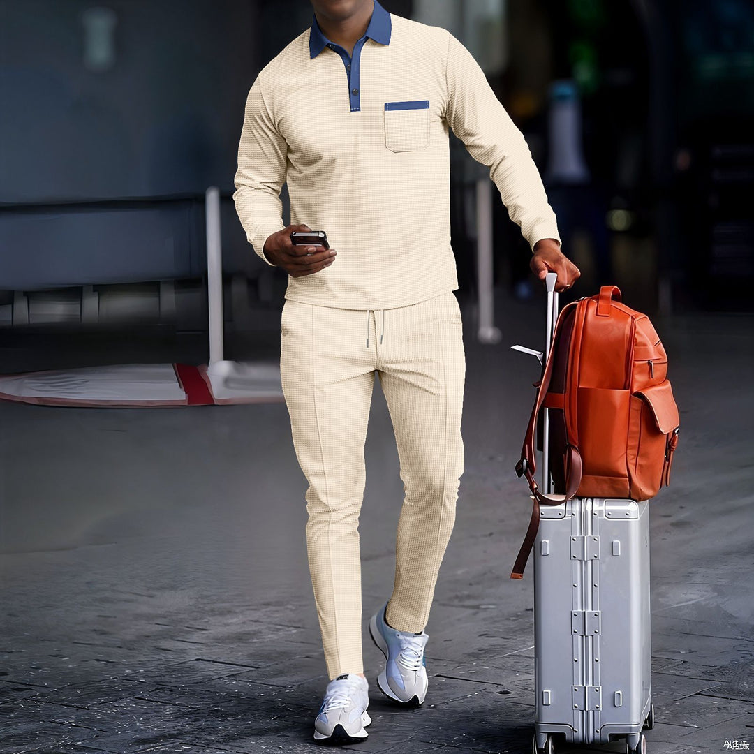 Men's leisure suit with modern stand-up collar and functional zippers Lisslune