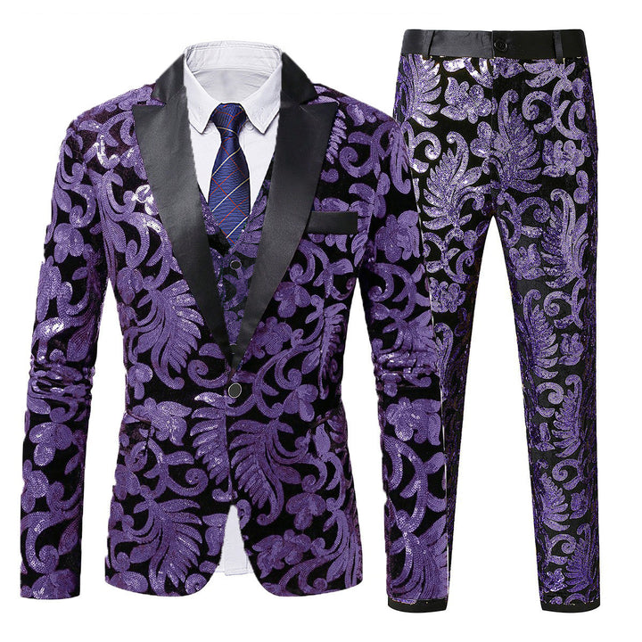 Men's festive sequin suit set with elegant leaf design Lisslune