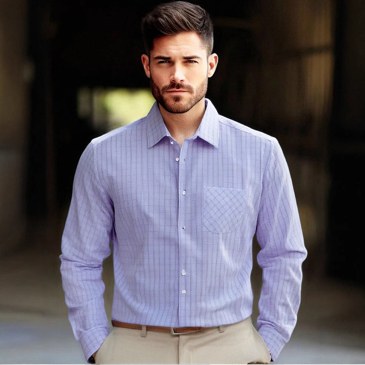 Men's Checkered Long Sleeve Shirt with Chest Pocket Lisslune