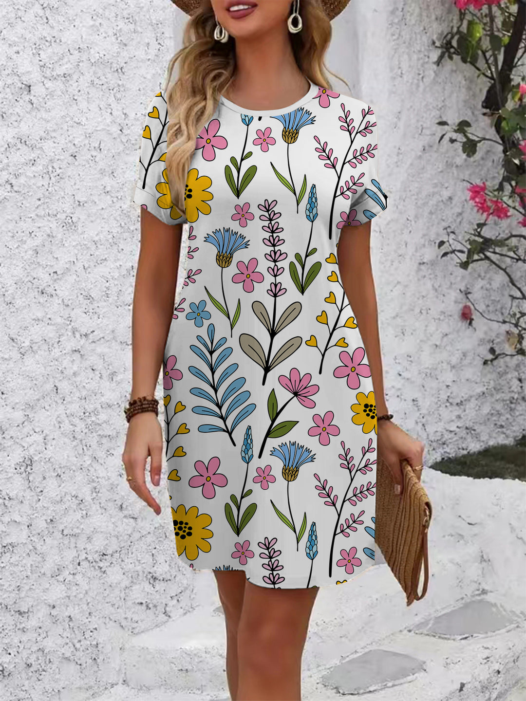Women's casual T-shirt dress with colorful floral pattern and comfortable fit Lisslune