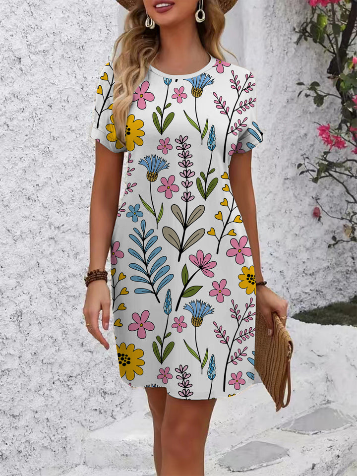 Women's casual T-shirt dress with colorful floral pattern and comfortable fit Lisslune