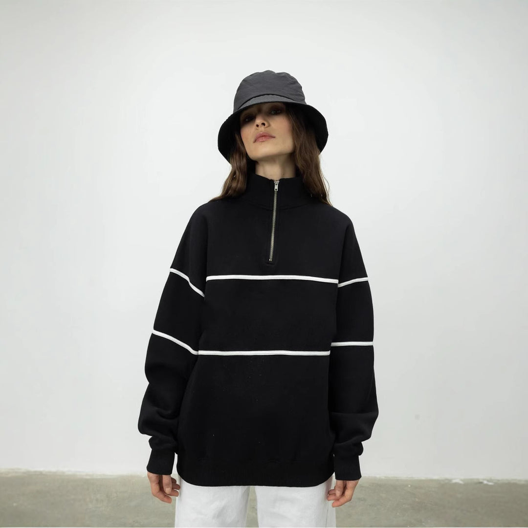 Women's oversized sweatshirt with zipper and decorative stripes Lisslune