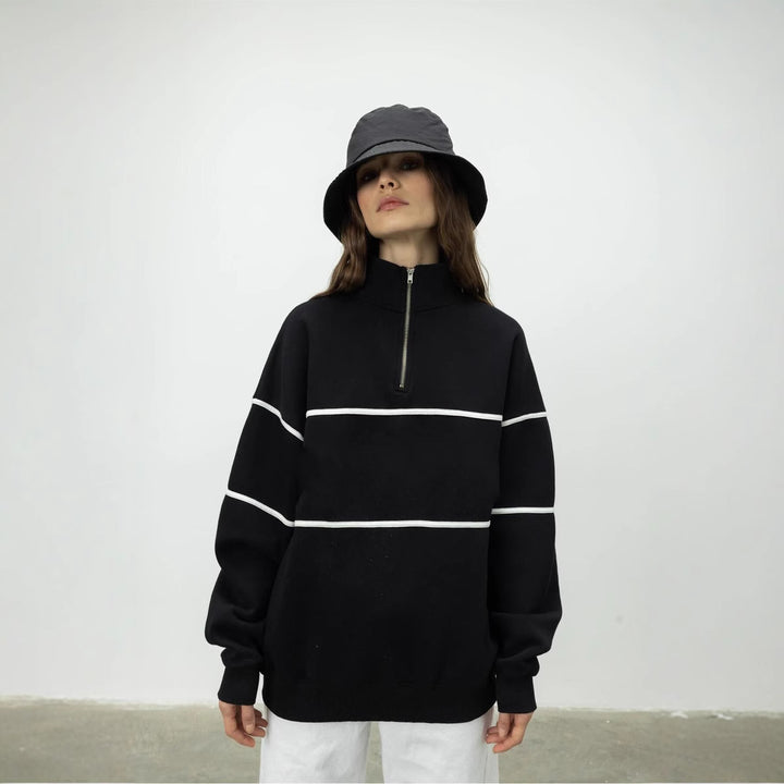 Women's oversized sweatshirt with zipper and decorative stripes Lisslune