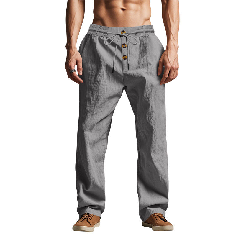 Men's casual leisure pants with elastic waist and button details Lisslune