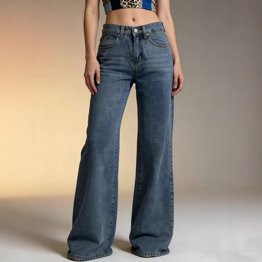 Damen Weite High-Waist Jeans mit besonderen Nahtdetails Lisslune