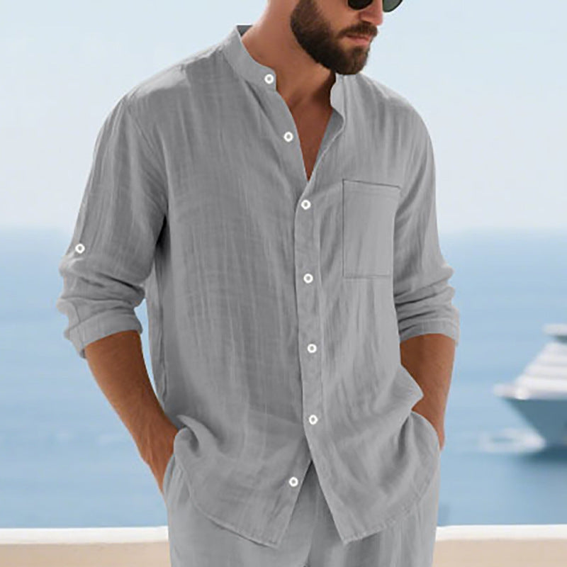 Men's casual long-sleeve shirt with fashionable buttons and practical breast pocket Lisslune