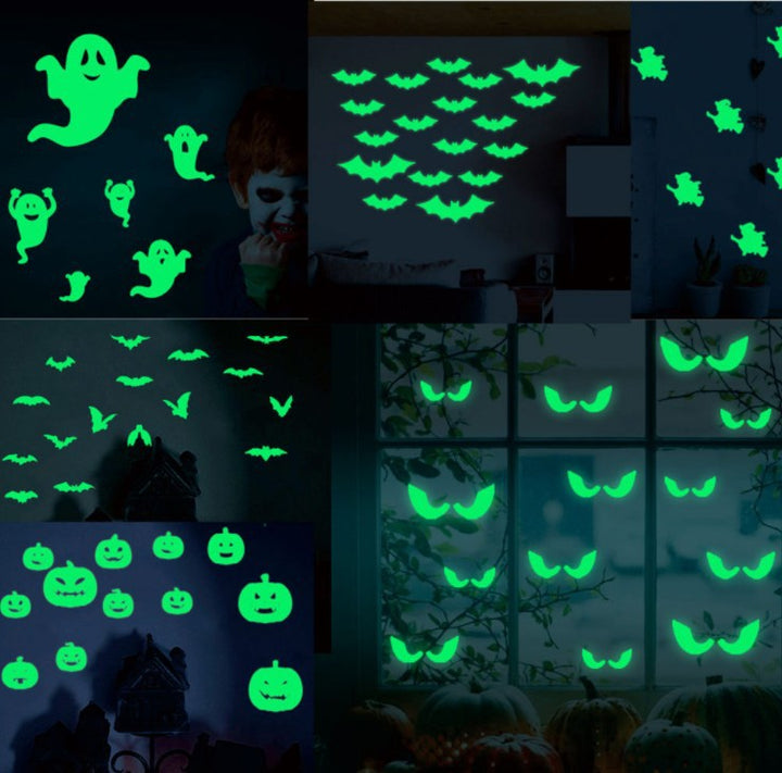 Rynx | Veranda Halloween Ideas Halloween carved glowing stickers blood-absorbing bat witch pumpkin ghost peeking eyes holiday decorative fluorescent stickers