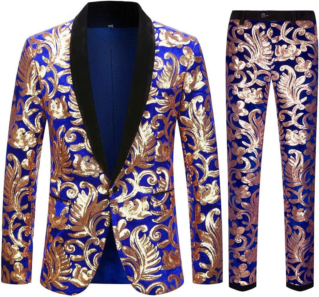 Men's elegant velvet suit with shiny sequin pattern Lisslune