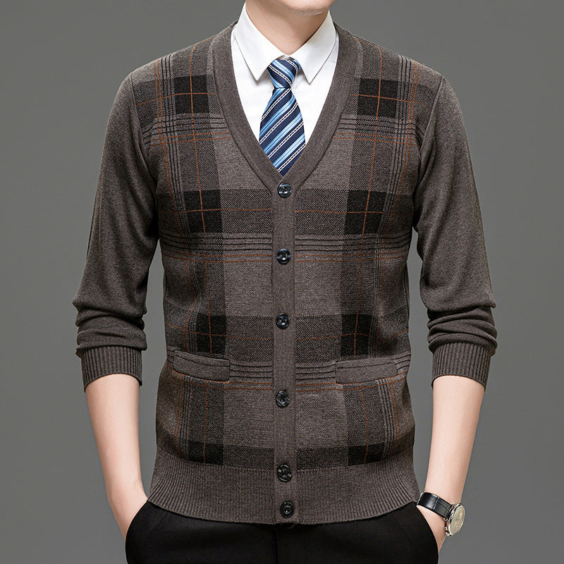 Men's Fashionable Cardigan with Classic Check Pattern and Button Placket Lisslune