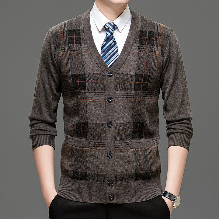 Men's Fashionable Cardigan with Classic Check Pattern and Button Placket Lisslune
