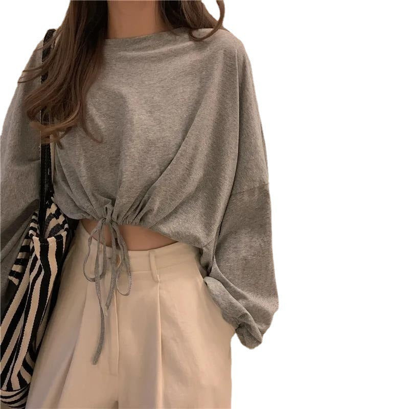 Women Cropped Sweatshirt with innovative drawstring and oversized sleeves Lisslune