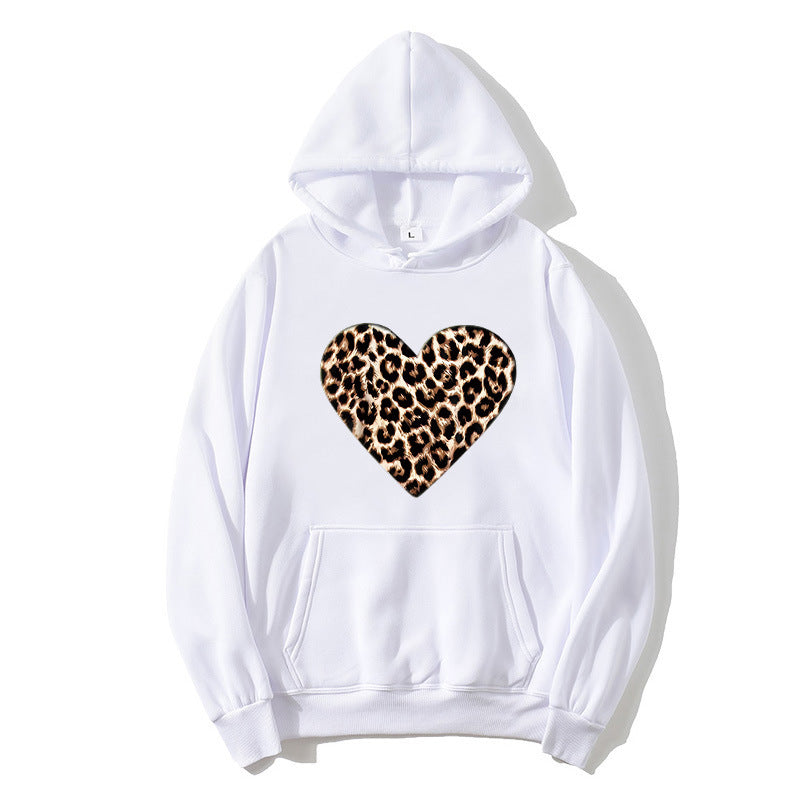 Ladies hooded sweatshirt with heart-shaped leopard pattern Lisslune