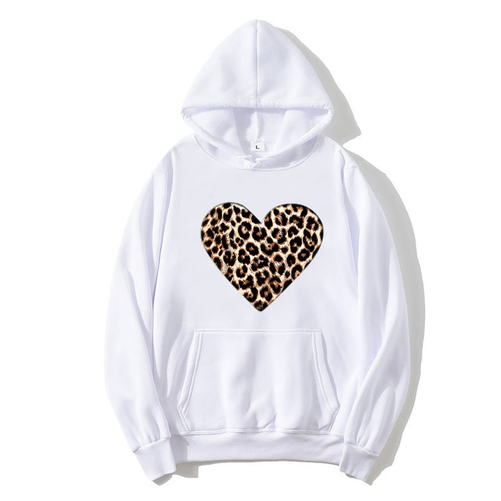 Ladies hooded sweatshirt with heart-shaped leopard pattern Lisslune