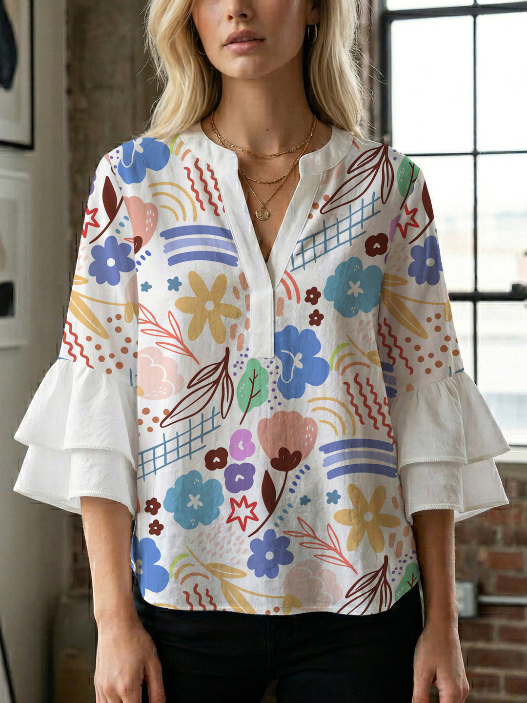 Women's artistic top with ruffled sleeves Lisslune