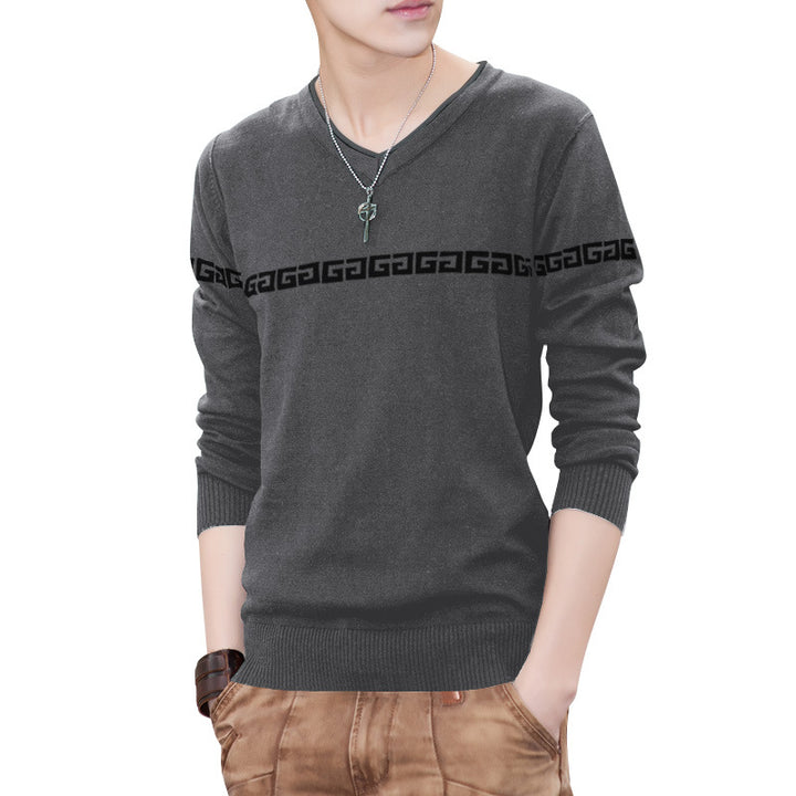 Men's sweater with V-neck and decorative pattern Lisslune