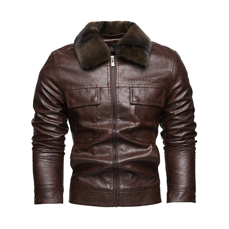 Men's Casual Synthetic Leather Jacket with Padded Collar Lisslune