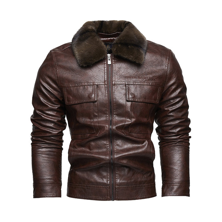 Men's Casual Synthetic Leather Jacket with Padded Collar Lisslune