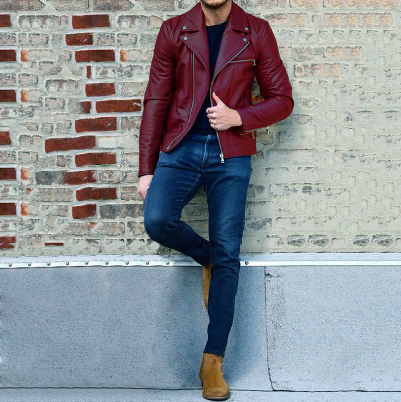 Men's modern biker jacket with asymmetric zipper and leather look Lisslune