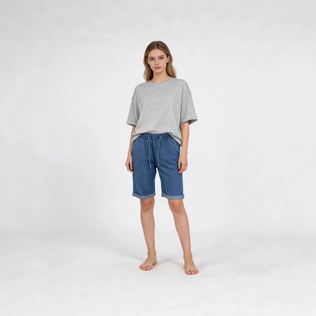 Women's denim shorts with elastic waistband and practical pockets Lisslune