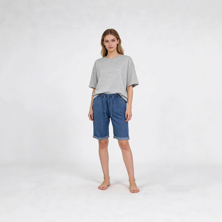 Women's denim shorts with elastic waistband and practical pockets Lisslune