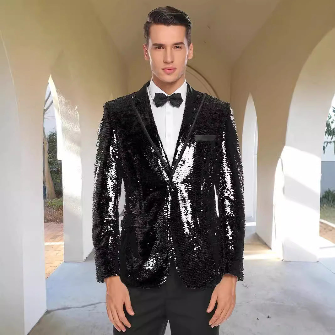 Men's Glittering Tuxedo Blazer with Modern Sequin Design Lisslune