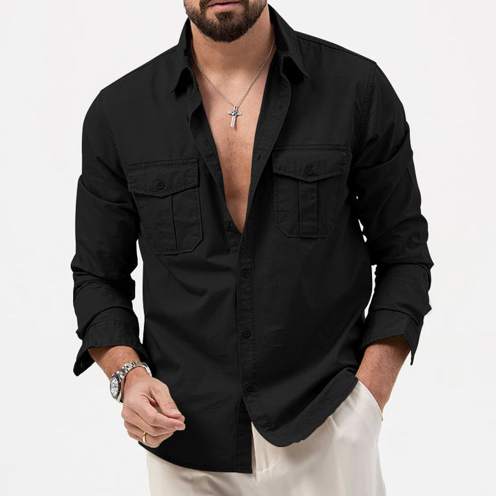 Men's casual long sleeve shirt with practical chest pockets Lisslune