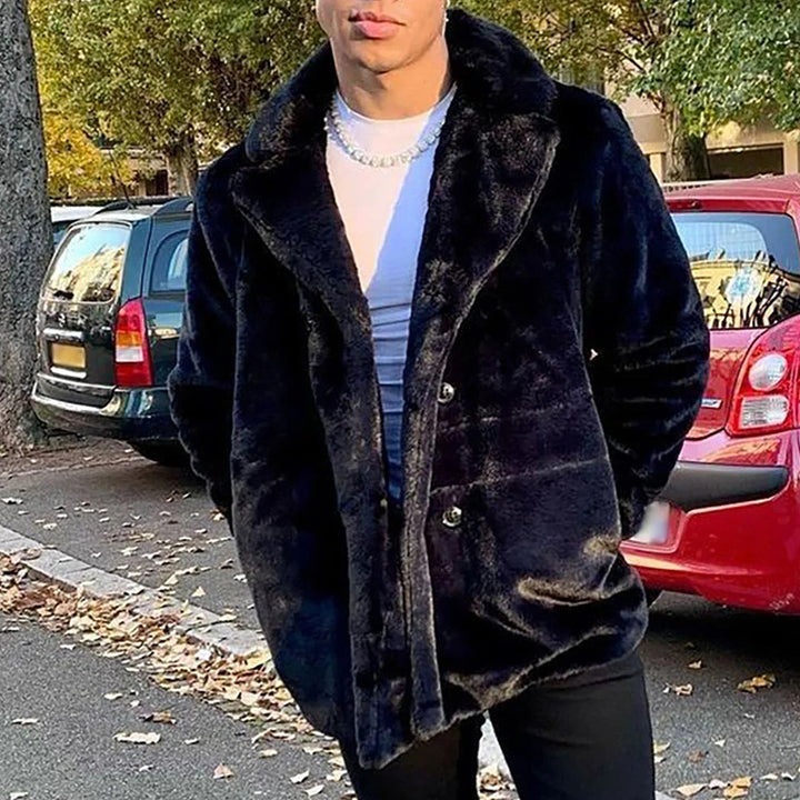 Men's cozy teddy fleece jacket with high collar and practical pockets Lisslune