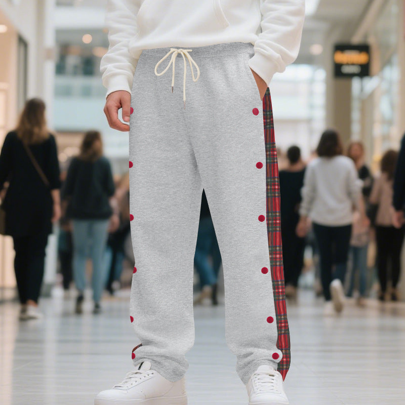 Men's leisure pants with full button press closure and checkered side inserts Lisslune
