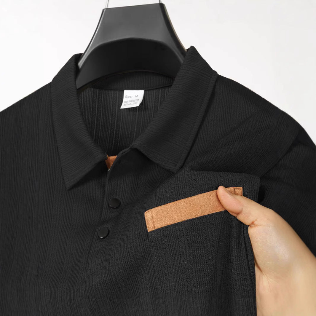 Men's Long Sleeve Shirt with Textured Design and Contrast Collar Lisslune