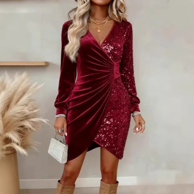 Damen Glamouröses Wickelkleid mit Pailletten und schimmernden Details Lisslune