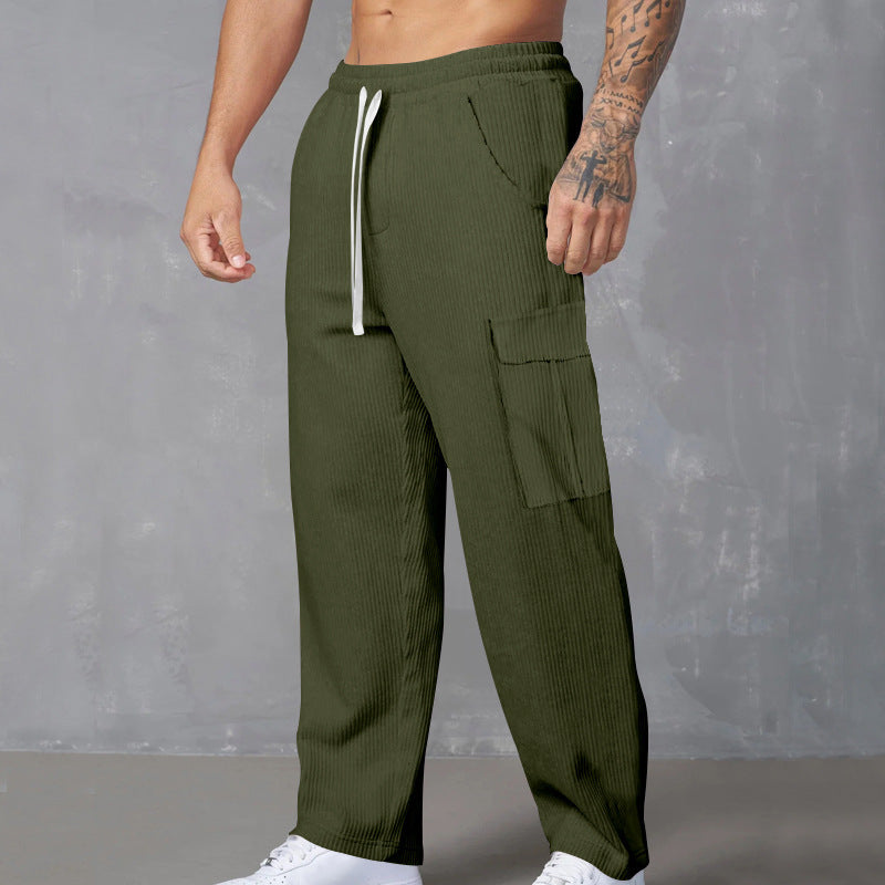 Men's cargo pants made of soft ribbed material with elastic waistband and practical pockets Lisslune