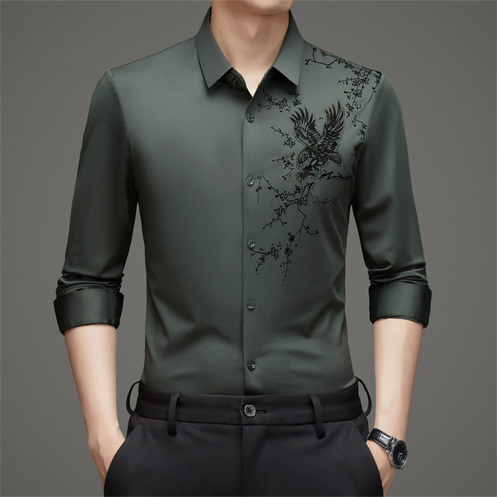 Men's long-sleeve shirt with elaborate embroidery design Lisslune