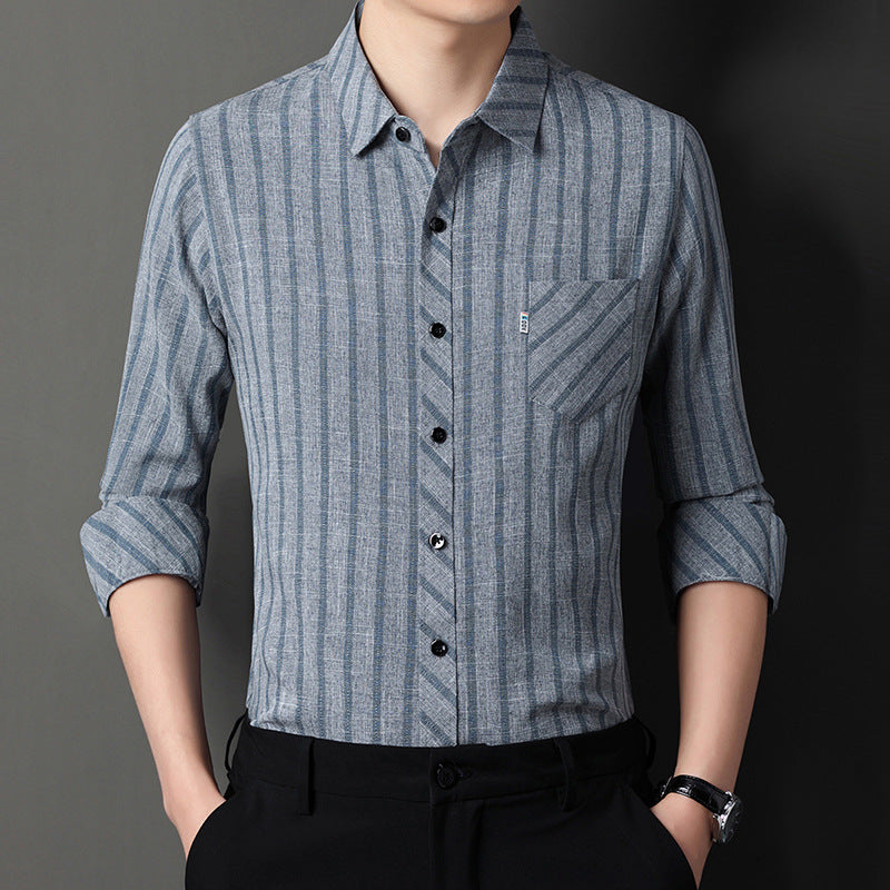Men's long-sleeve shirt with fine striped pattern and chest pocket Lisslune