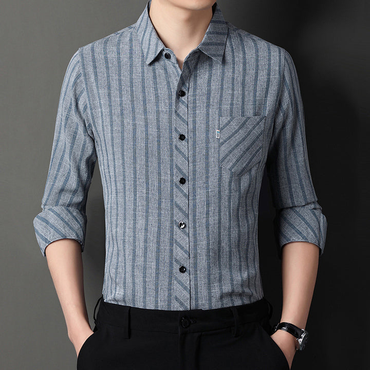 Men's long-sleeve shirt with fine striped pattern and chest pocket Lisslune