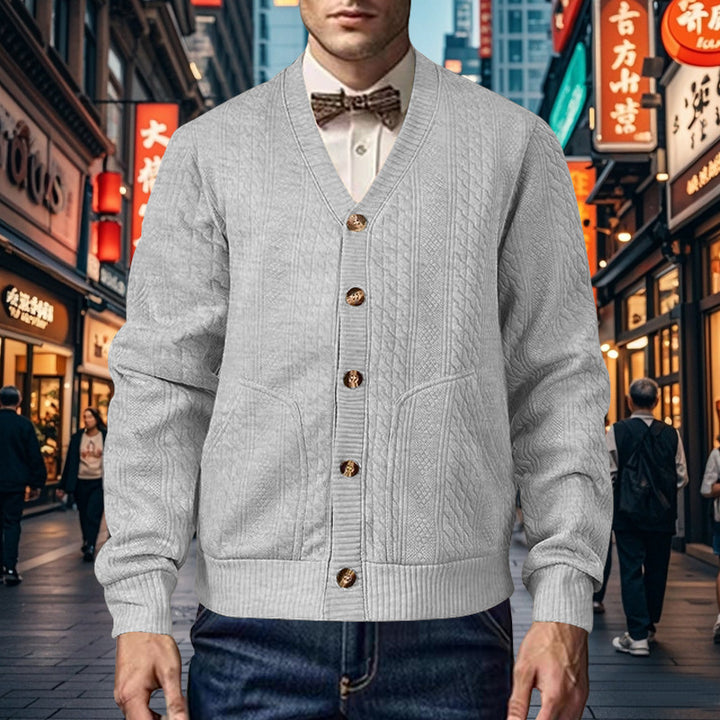 Men's cardigan with modern honeycomb pattern and practical pockets Lisslune