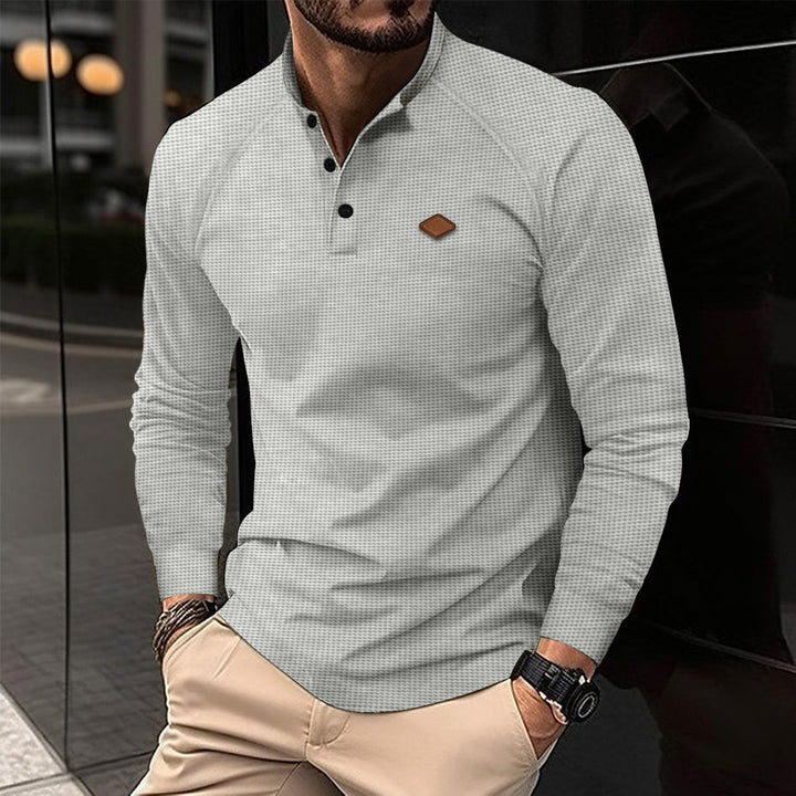 Men's long sleeve shirt with textured design and fashionable Henley neckline Lisslune
