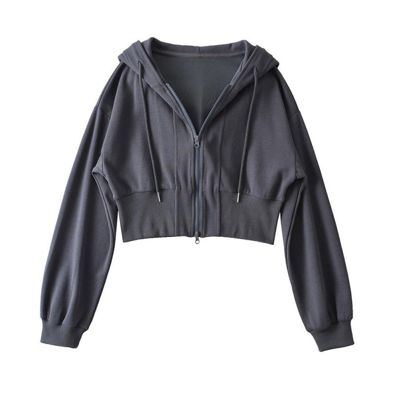 Women's cropped hoodie jacket with zipper and elastic cuffs Lisslune