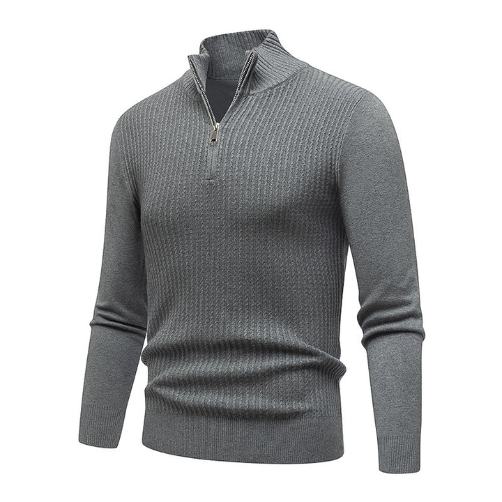 Men's Knit Sweater with Stand-Up Collar and Fine Rib Structure Lisslune