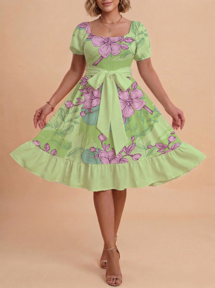Women's floral dress with adjustable belt and voluminous sleeves Lisslune
