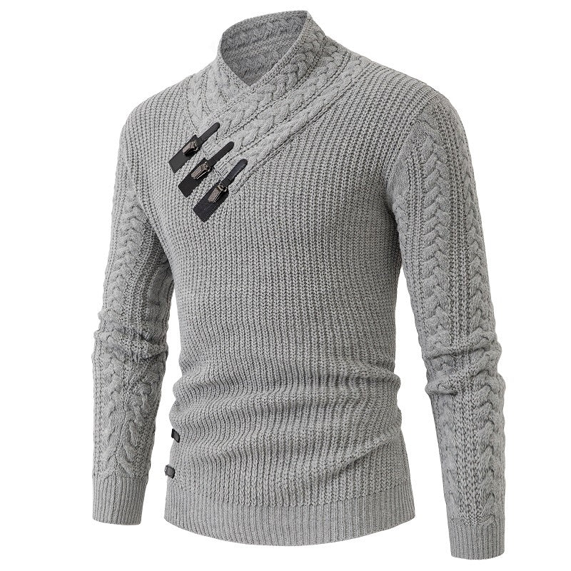 Men's knit sweater with elegant shawl collar and cable pattern Lisslune