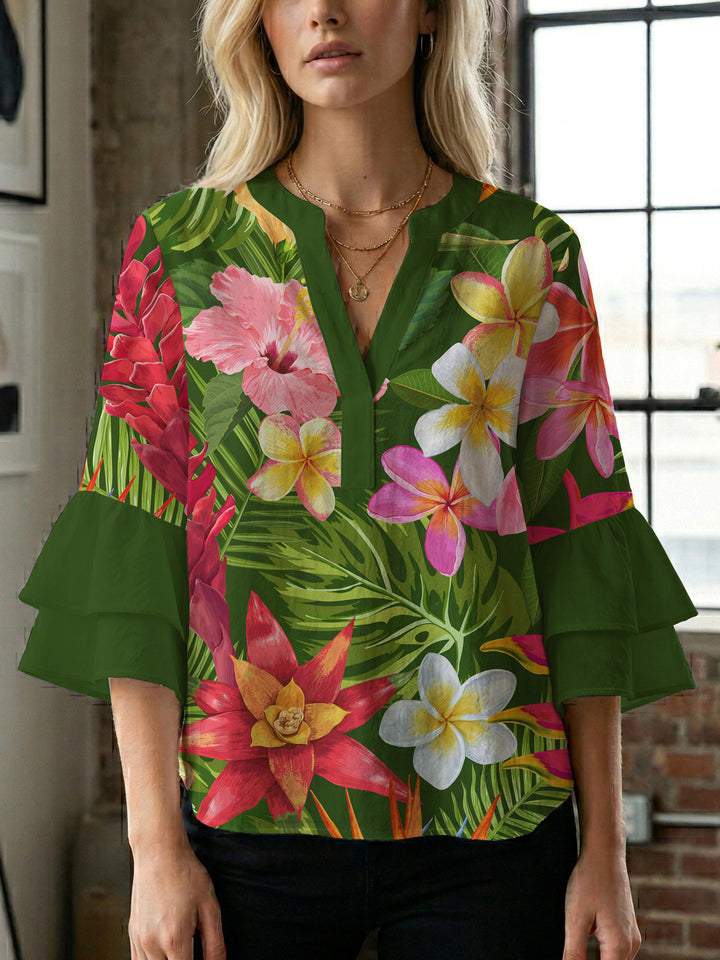 Women's blouse shirt with voluminous sleeves and floral pattern Lisslune