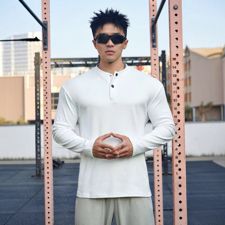 Men's Long Sleeve Henley Shirt made of breathable material with buttoned neckline Lisslune
