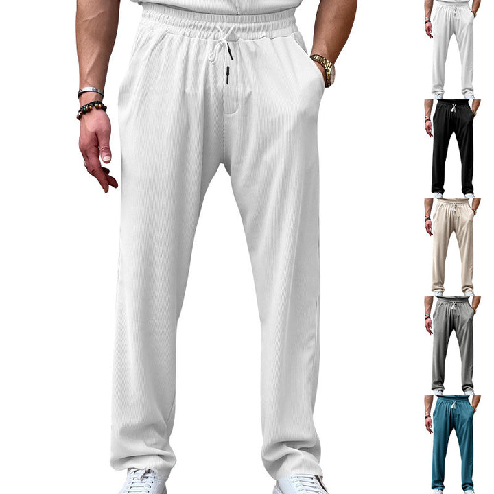 Men's Comfortable Leisure Pants with Elastic Waistband and Modern Stripes Lisslune