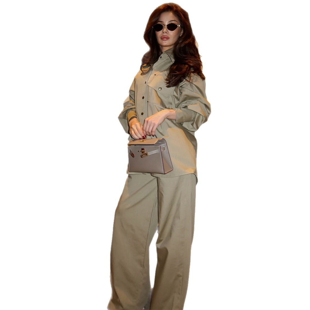 Women's Oversized Shirt Blouse Suit with Trendy Cut and Press Buttons