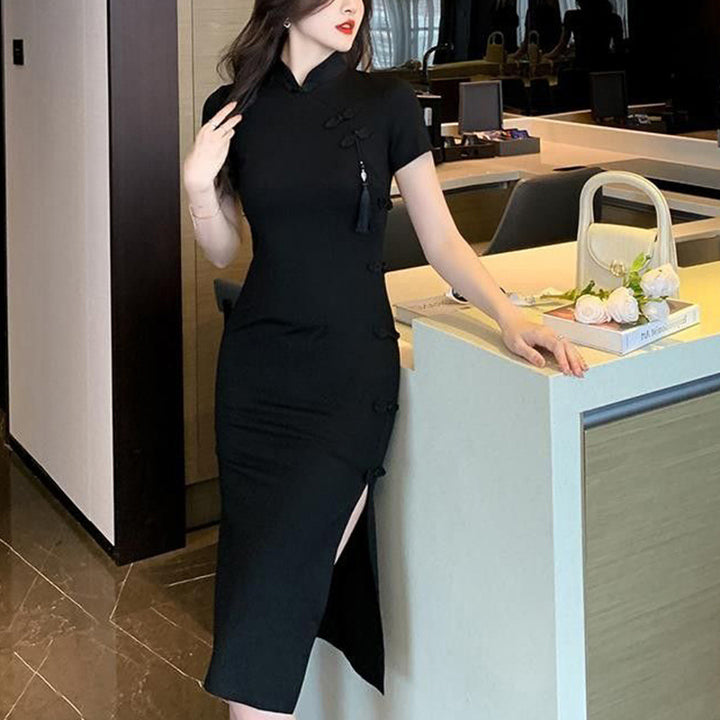 Ladies elegant bodycon dress with high slit and short sleeves Lisslune