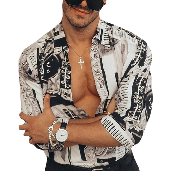 Men's long sleeve shirt with creative baroque pattern Lisslune