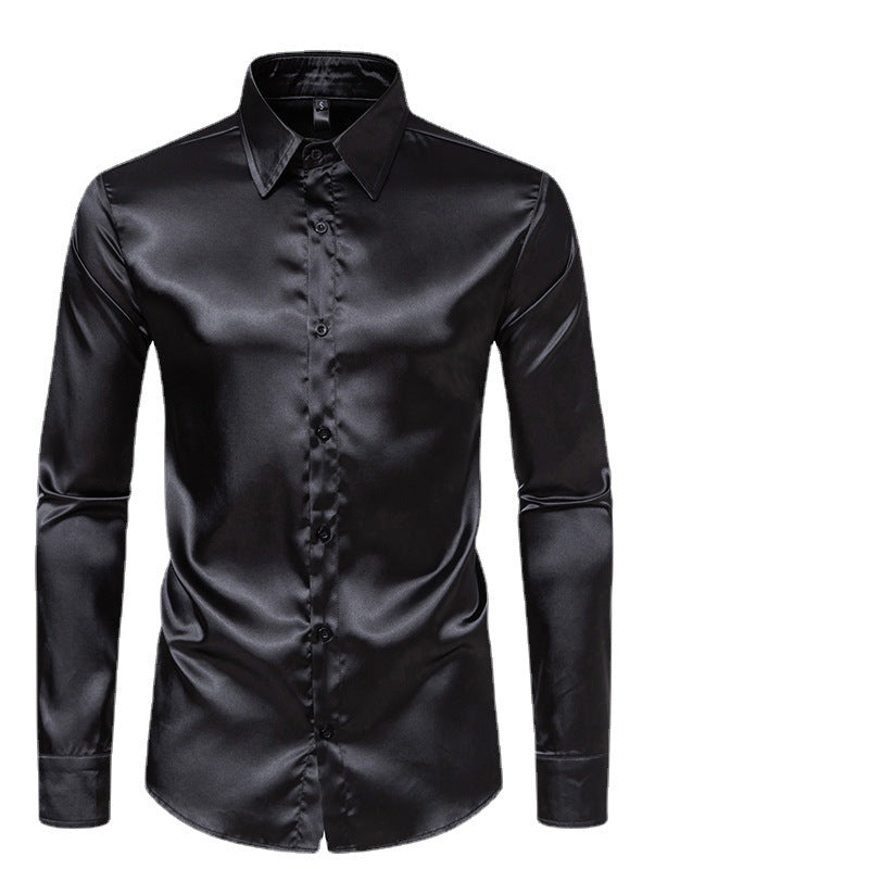 Men's Elegant and Shiny Long Sleeve Shirt with Innovative Texture Lisslune