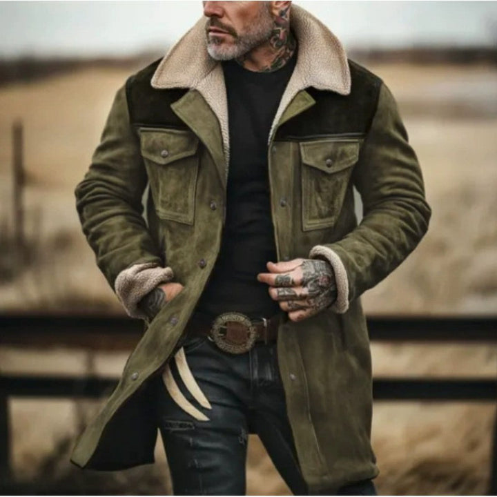 Men's suede long coat with teddy lining and practical pockets Lisslune